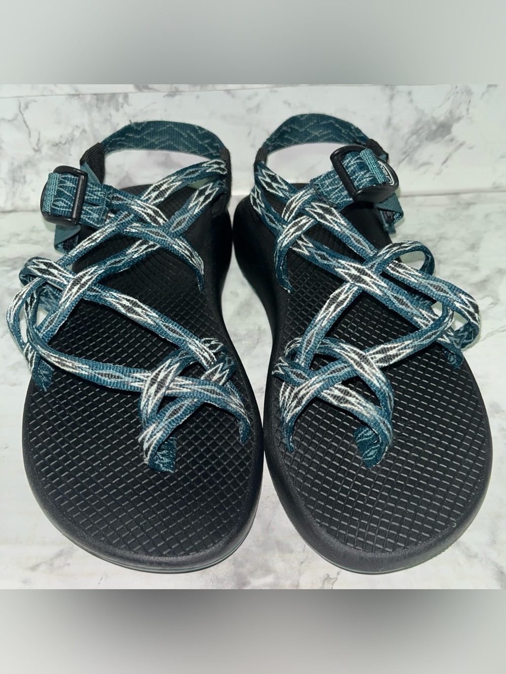 Chaco Womens Size 9 ZX2 Classic Strap sandals Hiking Water Green Diamond Pattern